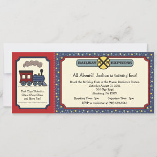 Invitation de billet de train - Rustic Red & Blue