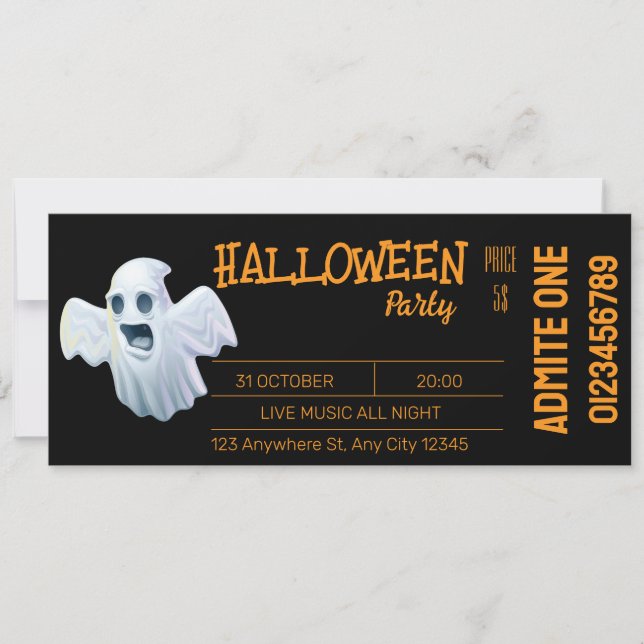 Invitation de billet d'Halloween orange noir (Devant)