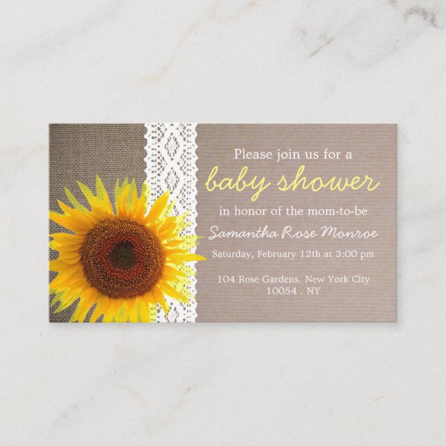 Invitation de billet pour Baby shower Sunflower Bu (Devant)