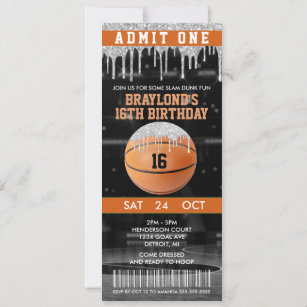 Invitation de billet pour l'anniversaire du basket