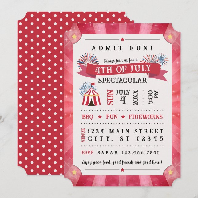 Invitation de billet spectaculaire du 4 juillet (R (Devant / Derrière)
