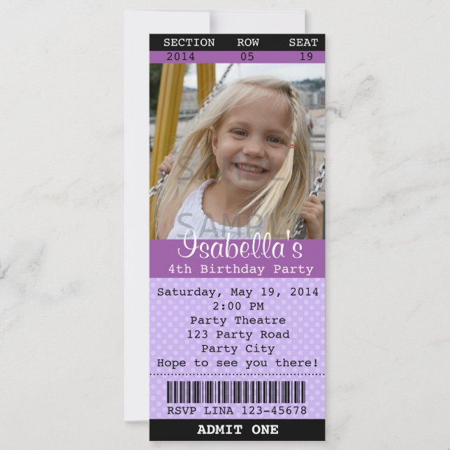 Invitation de billet (Violet) Photo -Théâtre/Film (Devant)