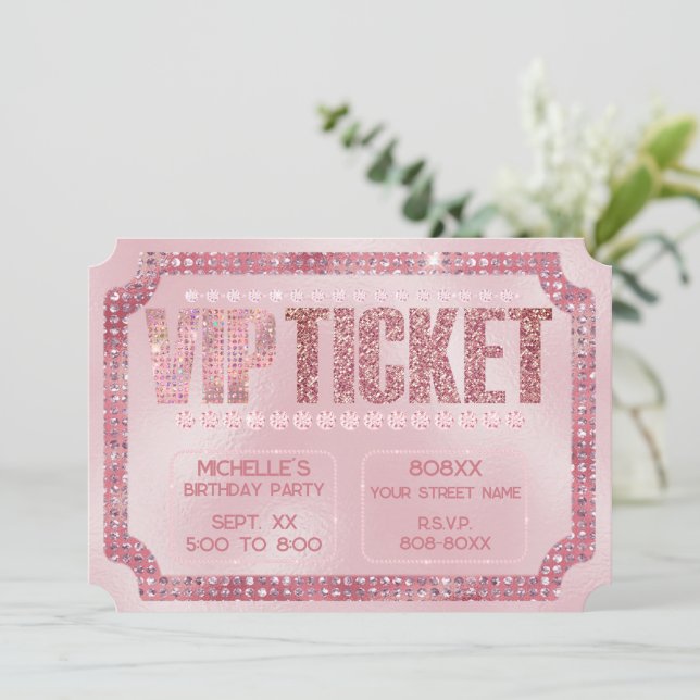 Invitation de billet VIP Glamour Diamants Roses (Debout devant)