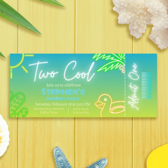 Invitation de billets de 2e anniversaire Cool (Two Cool 2nd Birthday Ticket Invitation)