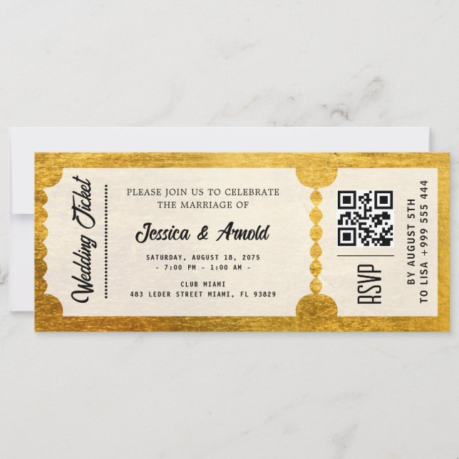 Invitation de billets de mariage d'or (Devant)