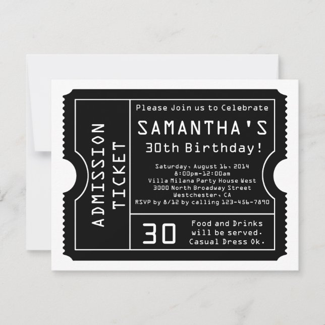 Invitation de billets en noir et blanc, style numé (Devant)