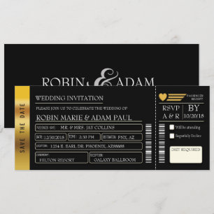 Invitation de billets Gold & Black Mariage