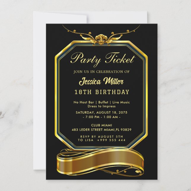 Invitation de billets Golden Party (Devant)