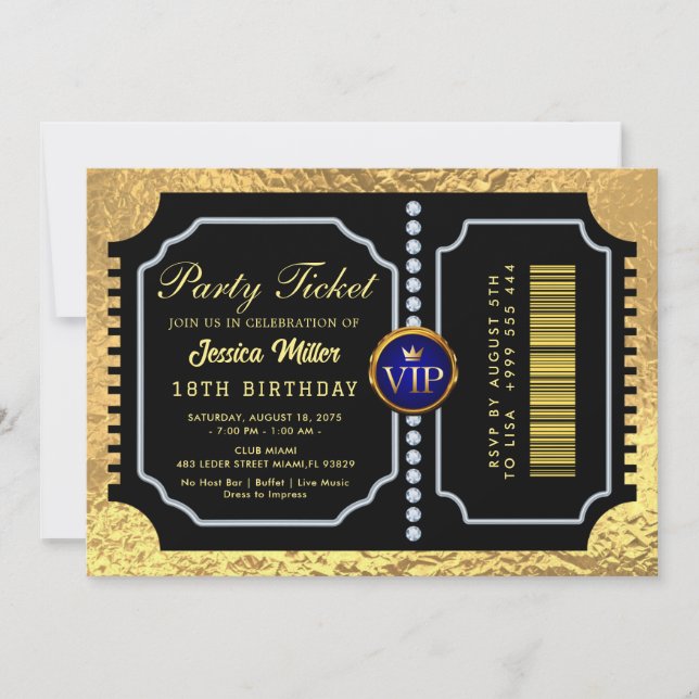 Invitation de billets Golden Party (Devant)