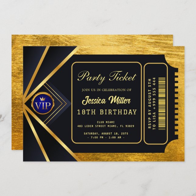 Invitation de billets Golden Party (Devant / Derrière)