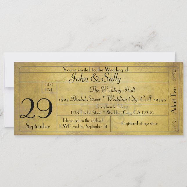 Invitation de billets Mariage vintage de style anc (Devant)