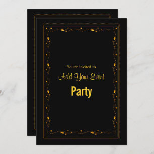 Invitation de Black and Gold Ornate Frame Party