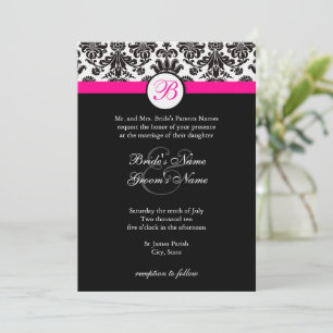 Invitation de Black and Hot Pink Mariage damassé