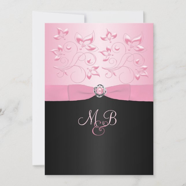 Invitation de Black and Pink Pearl Loveknot Floral (Devant)