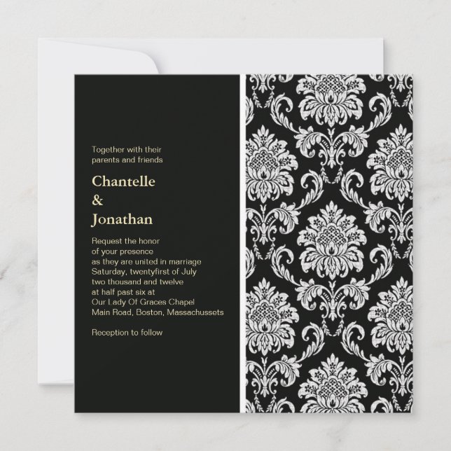 Invitation de Black and White Mariage damassé (Devant)