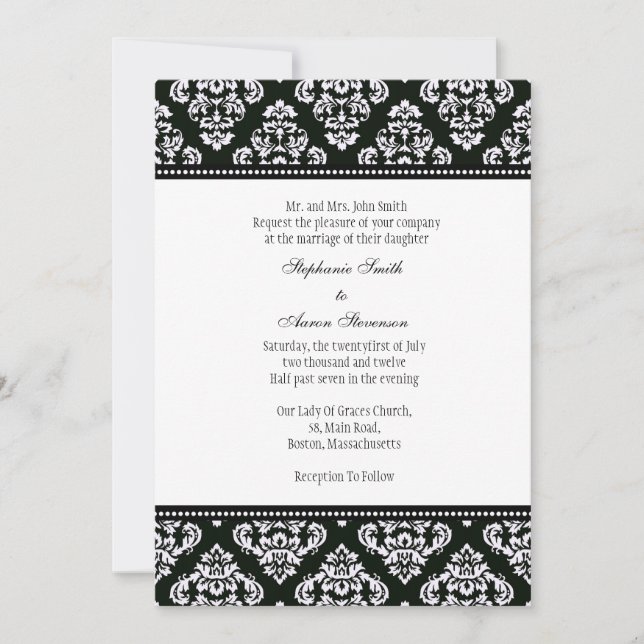 Invitation de Black and White Mariage damassé (Devant)