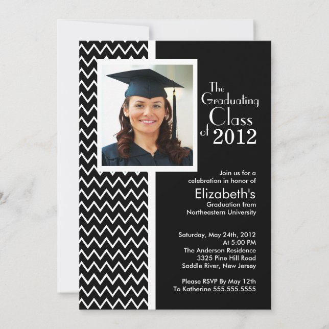 Invitation de Black Chevron Photo Graduation Party (Devant)
