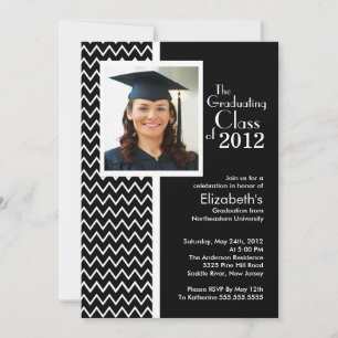 Invitation de Black Chevron Photo Graduation Party