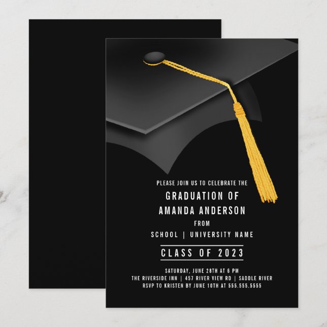 Invitation de Black Grad Casquette Black Graduatio (Devant / Derrière)