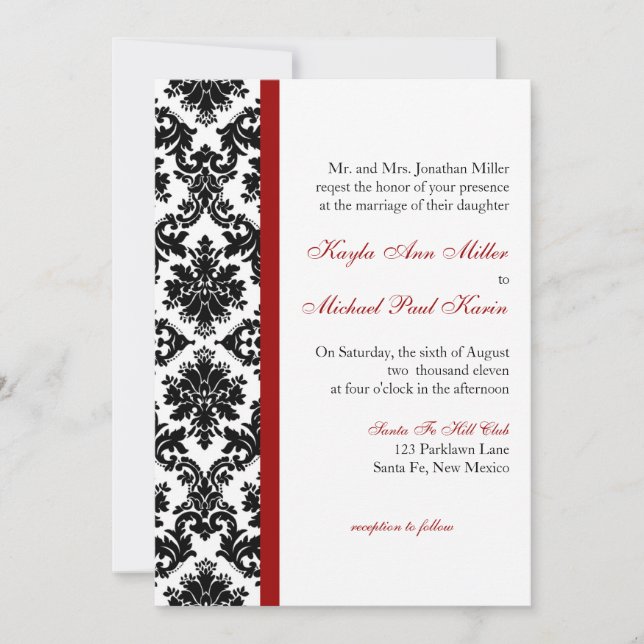 Invitation de Black Mariage damassé (Devant)