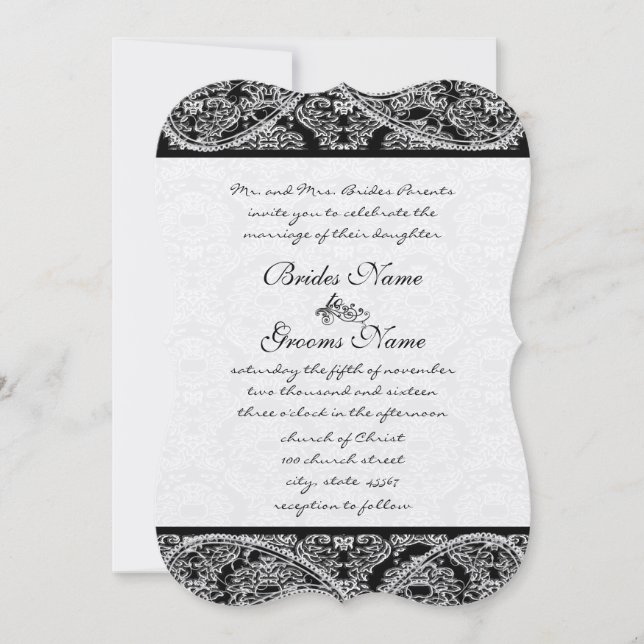 Invitation de Black Paisley Mariage damassé (Devant)