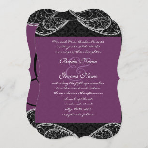 Invitation de Black Purple Paisley Mariage damassé