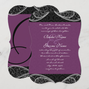 Invitation de Black Purple Paisley Mariage damassé