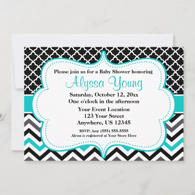 Invitation de Black Turquoise Chevron (Devant)