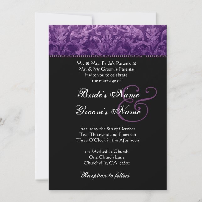 Invitation de Black White Mariage damassé (Devant)