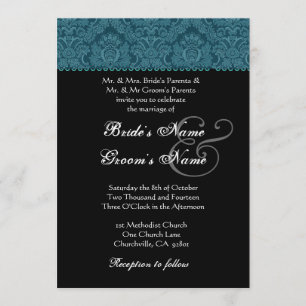 Invitation de Black White Mariage damassé Turquois