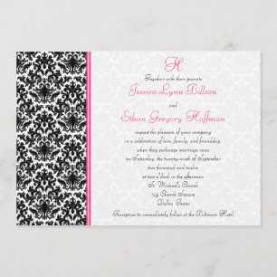 Invitation de Black, White, Pink Mariage damassé