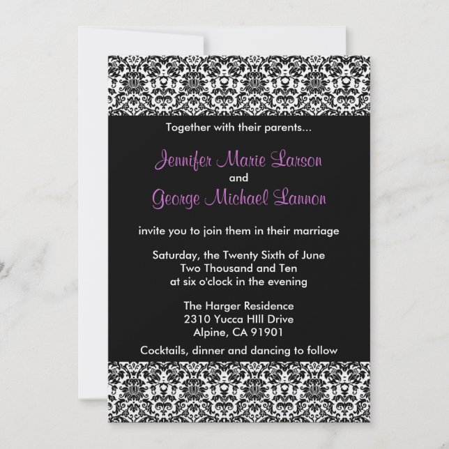 Invitation de Black/White/Purple Mariage damassé (Devant)