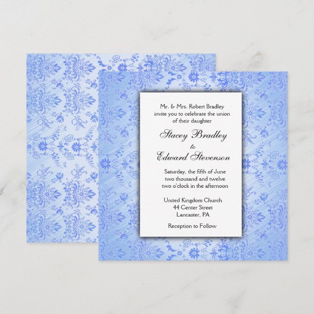 Invitation de Blue Mariage damassé (Devant / Derrière)