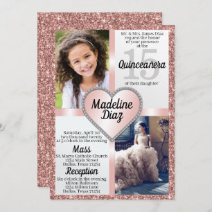 Invitation de Blush Rose Gold Quinceañera Cumpleañ