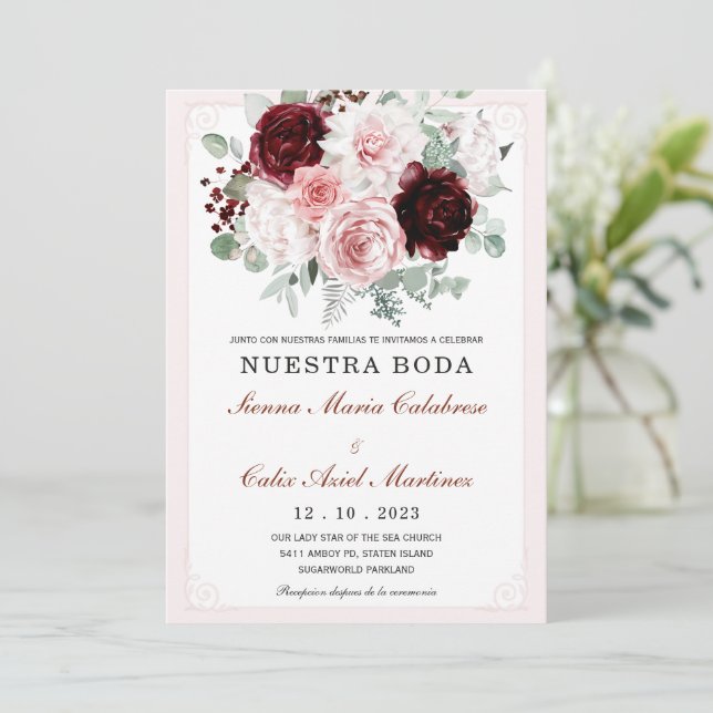 Invitation De Boda Floral Elegante Con Rosas (Debout devant)