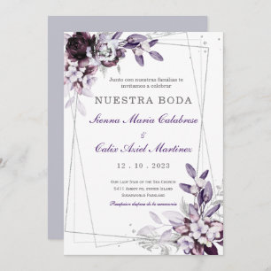 Invitation de Boda Púrpura y Lavanda Plateada