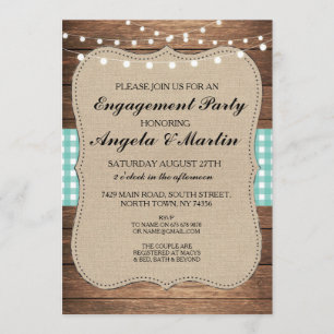 Invitation de bois Turquoise Check Party