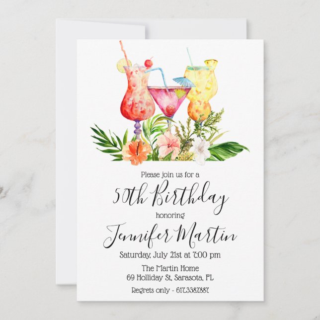 Invitation de boissons de cocktail de fête d'anniv (Devant)