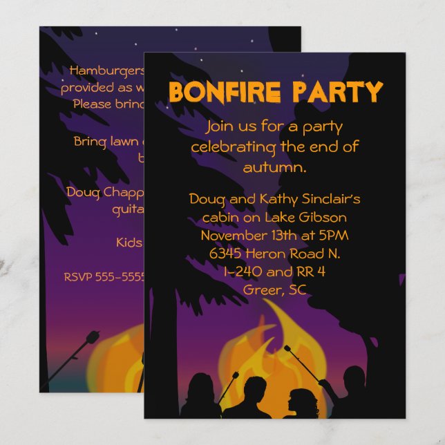 Invitation de Bonfire Party (Devant / Derrière)