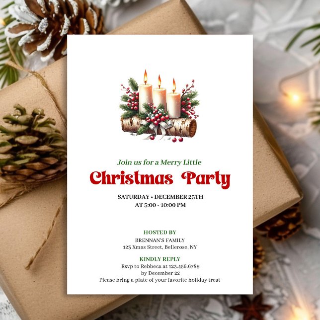 Invitation de bougies de décoration de Noël rustiq (Rustic Christmas Decoration Candles Invitation)
