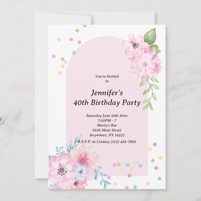 Invitation de bouquet floral aquarelle rose (Devant)
