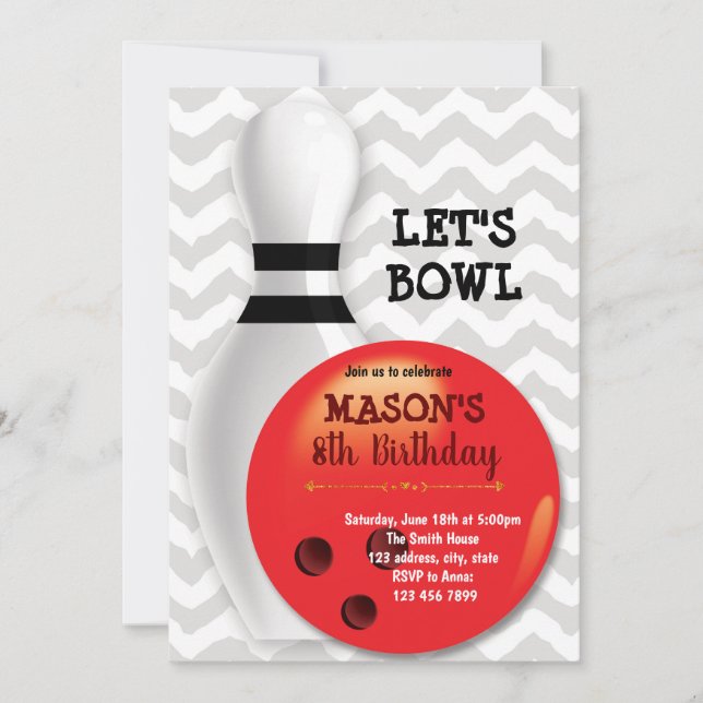 Invitation de Bowling anniversaire (Devant)
