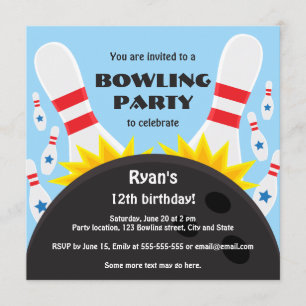 Invitation de bowling avec bowling ball, bleu