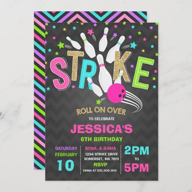 Invitation de Bowling Bowling Frappe d'anniversair (Devant / Derrière)