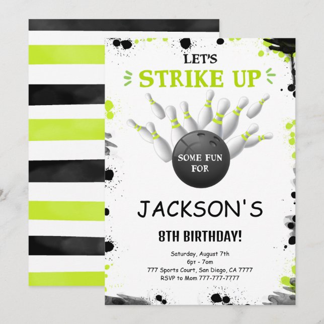 Invitation de Bowling de Black Editable (Devant / Derrière)