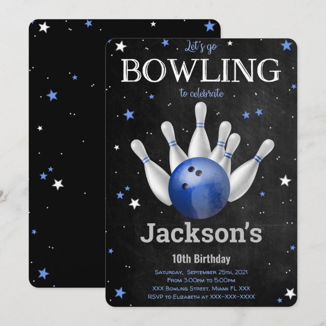 Invitation de bowling modifiable pour garçon (Devant / Derrière)