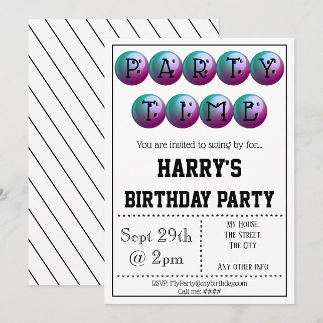 Invitation de Bowling Party (Devant / Derrière)