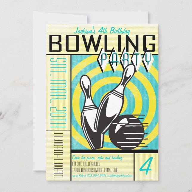 Invitation de Bowling Party - Aqua (Devant)