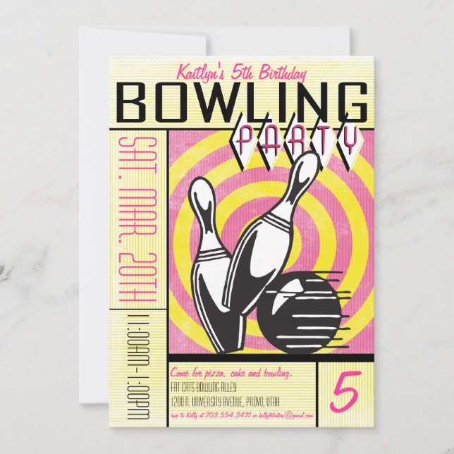 Invitation de Bowling Party - Rose (Devant)