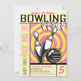 Invitation de Bowling Party - Rose